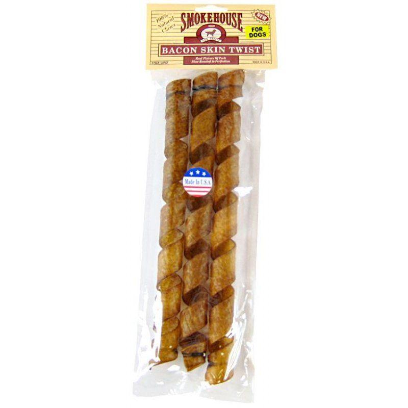 Smokehouse Dog Large - 11"-12" Long (3 Pack) Smokehouse Treats Bacon Skin Twists