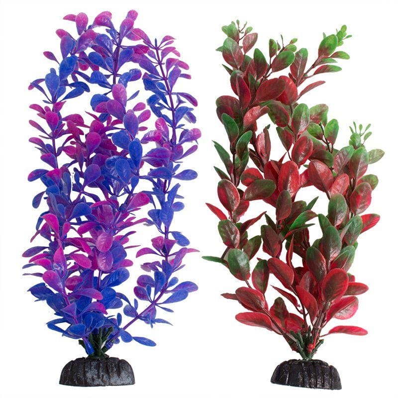 Aquatop Aquarium 2 Pack - (15" High Plants) Aquatop Multi-Colored Aquarium Plants 2 Pack - Purple/Pink & Green/Red