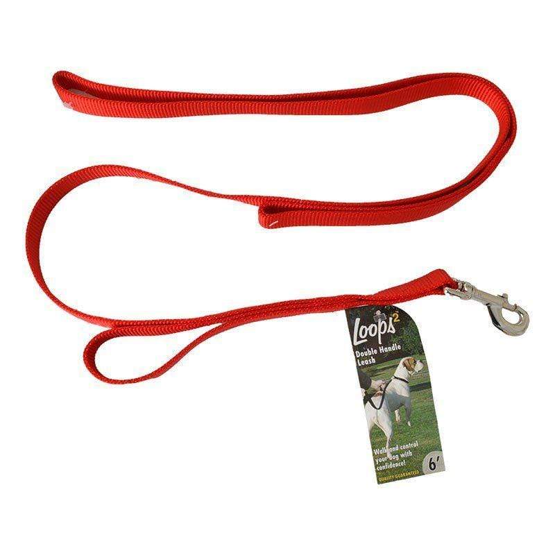 Coastal Pet Dog 6" Long x 1" Wide Loops 2 Double Nylon Handle Leash - Red