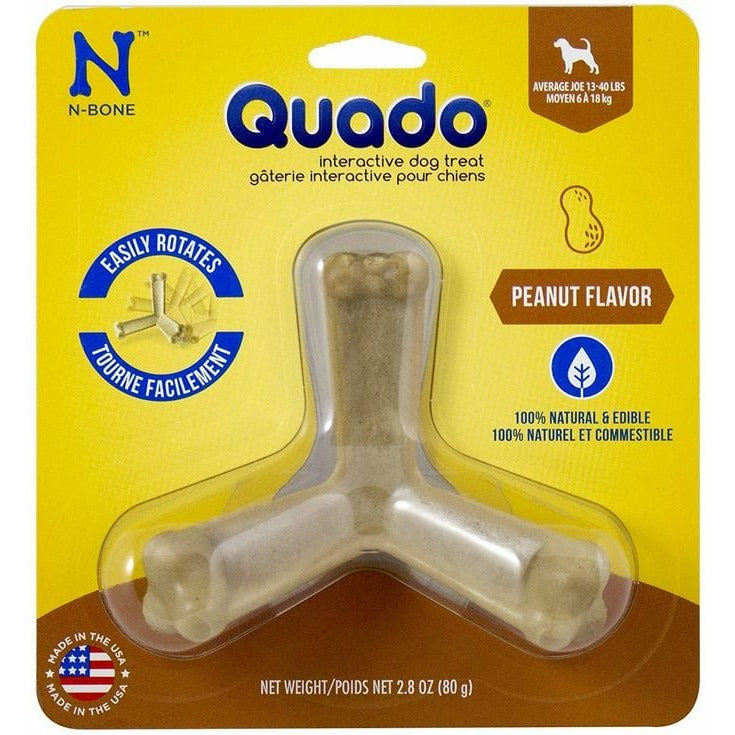N-Bone Dog Average Joe - 1 Pack - Dogs 13-40 lbs - (4.5" Diameter) N-Bone Quado Interactive Dog Treat - Peanut Flavor