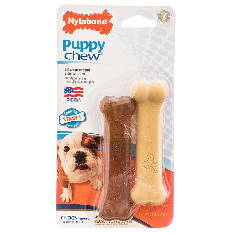 Nylabone Dog 3.75" Chews - 2 Pack - (For Puppies up to 15 lbs) Nylabone Puppy Chew Petite Twin Pack - Chicken & Peanut Butter Nylon Chews