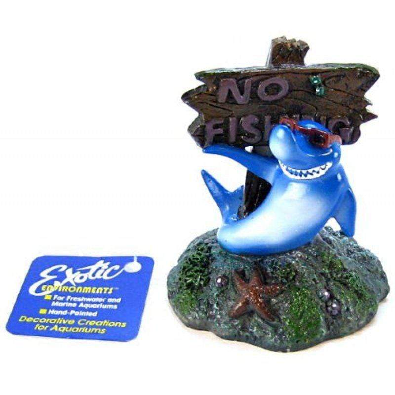 Blue Ribbon Pet Products Aquarium 3"L x 3"W x 3.5"H Blue Ribbon Cool Shark No Fishing Sign Ornament