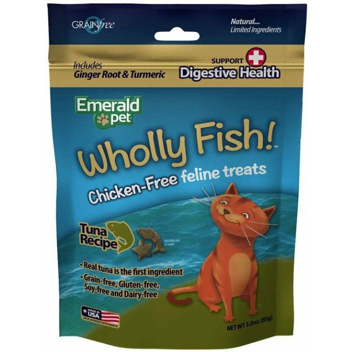 Emerald Pet Cat 3 oz Emerald Pet Wholly Fish! Digestive Health Cat Treats Tuna Recipe