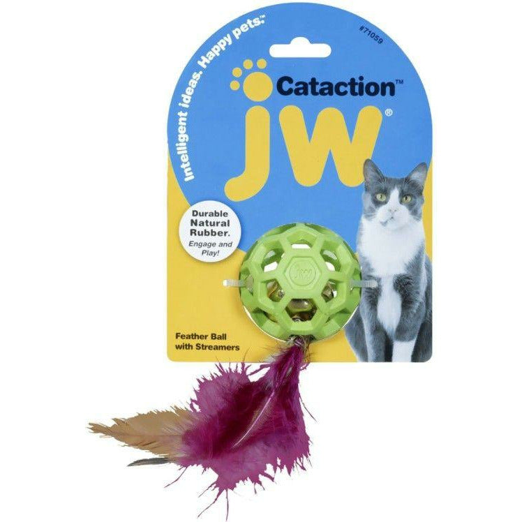 JW Pet Cat 1 count JW Pet Cataction Feather Ball Toy With Bell Interactive Cat Toy