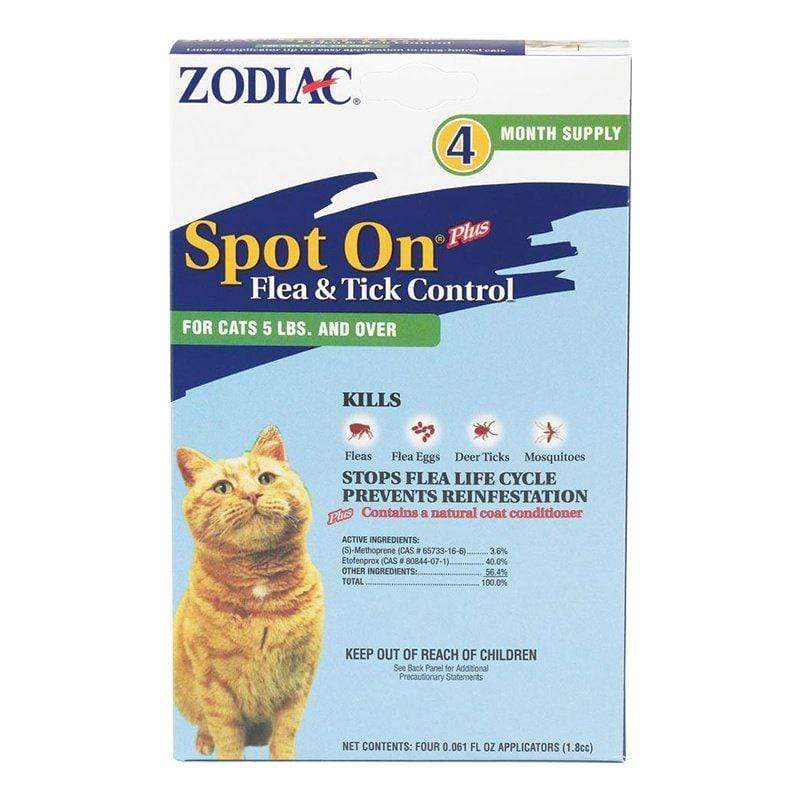 Zodiac Cat Cats over 5 lbs (4 Pack) Zodiac Spot on Plus Flea & Tick Control for Cats & Kittens