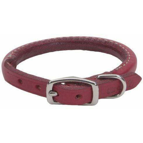 Circle T Leather Dog 12 " Neck Circle T Oak Tanned Leather Round Dog Collar - Red