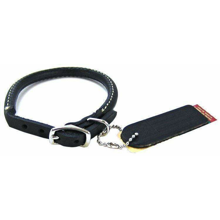 Circle T Leather Dog 12" Neck Circle T Pet Leather Round Collar - Black