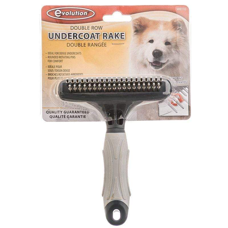Evolution Dog Double Row - For Dense Coats - (5.5" Long x 4.5" Wide) Evolution Undercoat Rake with Rotating Pins