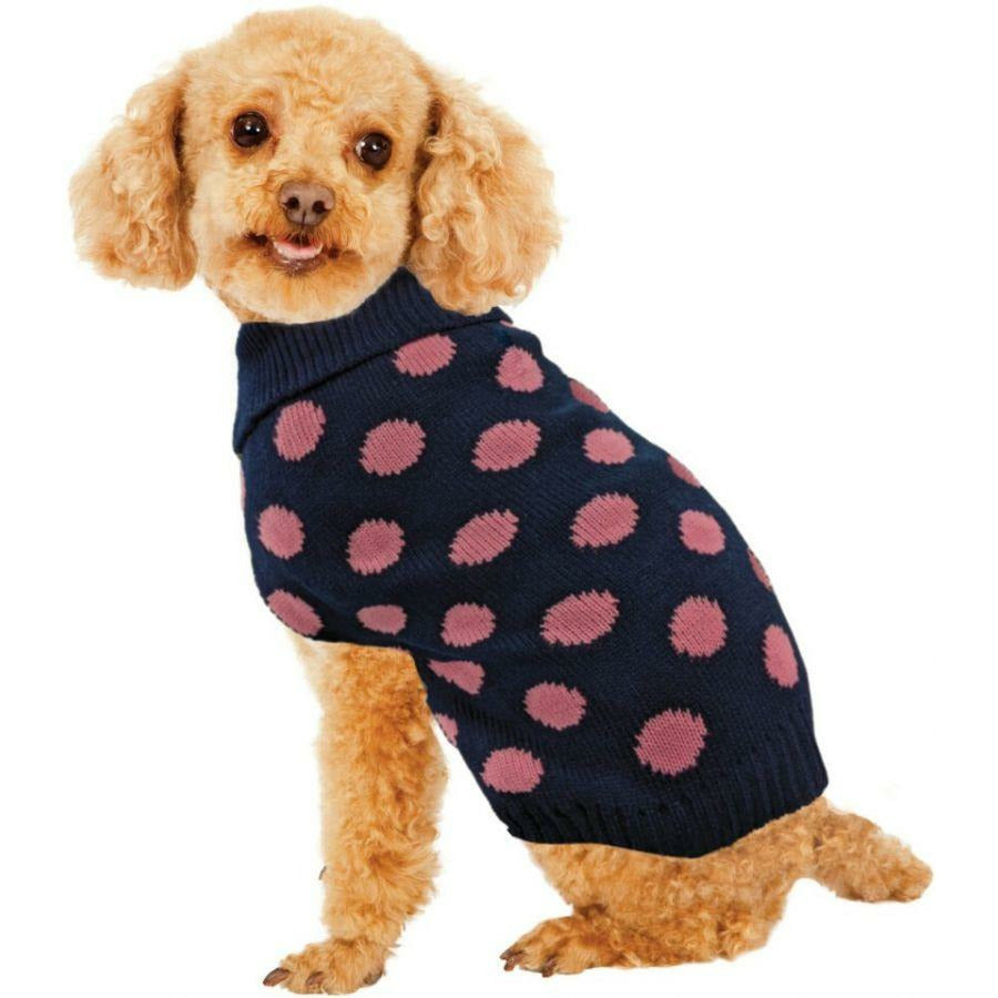 Fashion Pet Dog X-Small Fashion Pet Contrast Dot Dog Sweater Pink