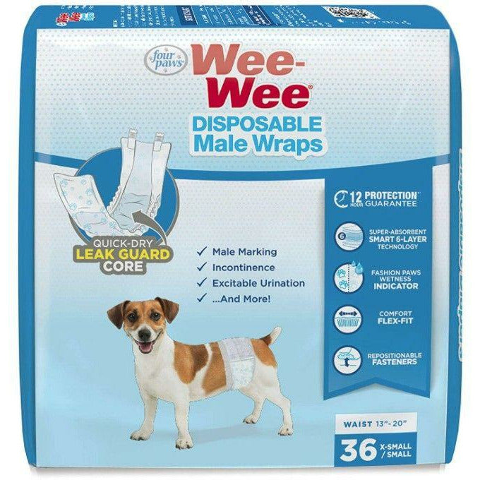 Four Paws Dog 36 count Four Paws Wee Wee Disposable Male Dog Wraps X-Small/Small