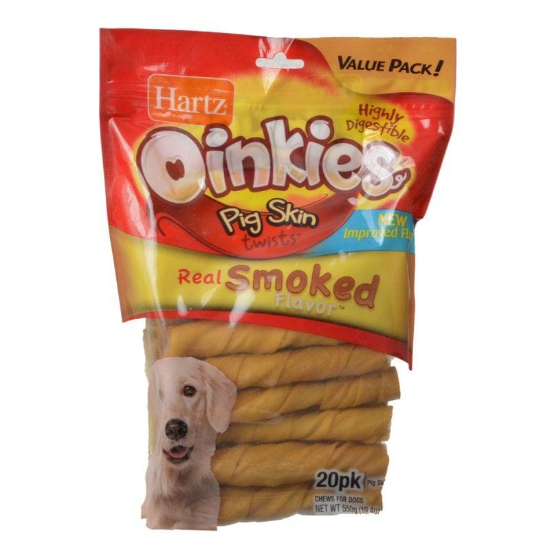 Hartz Dog Regular - 5" Long - 20 Pack Hartz Oinkies Pig Skin Twists - Real Smoked Flavor
