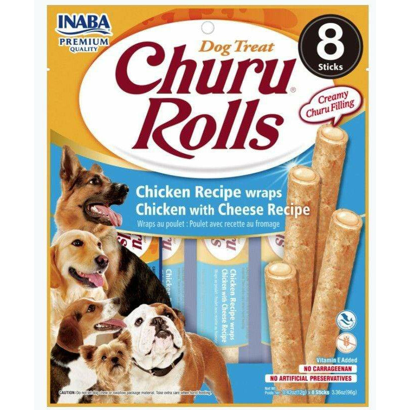Inaba Dog 8 count Inaba Churu Rolls Dog Treat Chicken Recipe wraps Chicken with Cheese Recipe