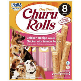 Inaba Dog 8 count Inaba Churu Rolls Dog Treat Chicken Recipe wraps Chicken with Salmon Recipe