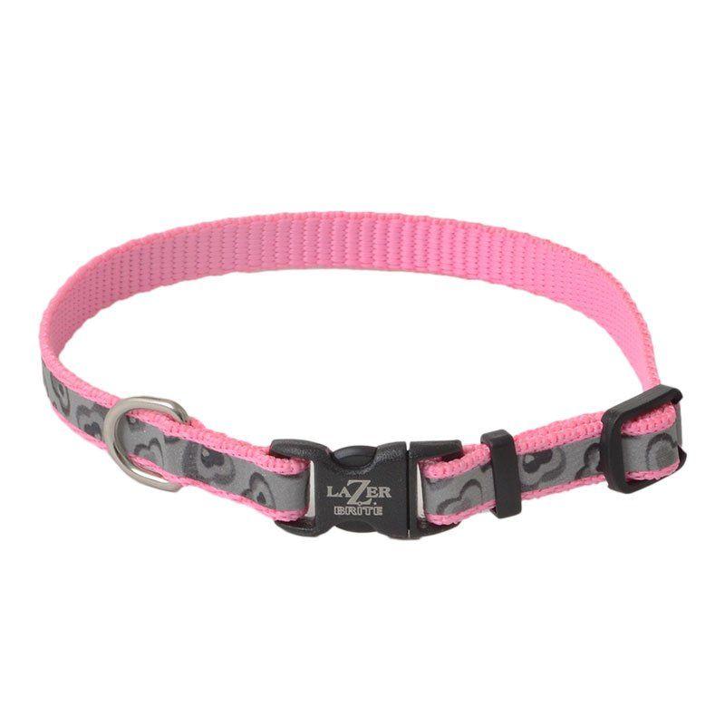 Coastal Pet Dog 8"-12" Long x 3/8" Wide Lazer Brite Pink Hearts Reflective Adjustable Dog Collar