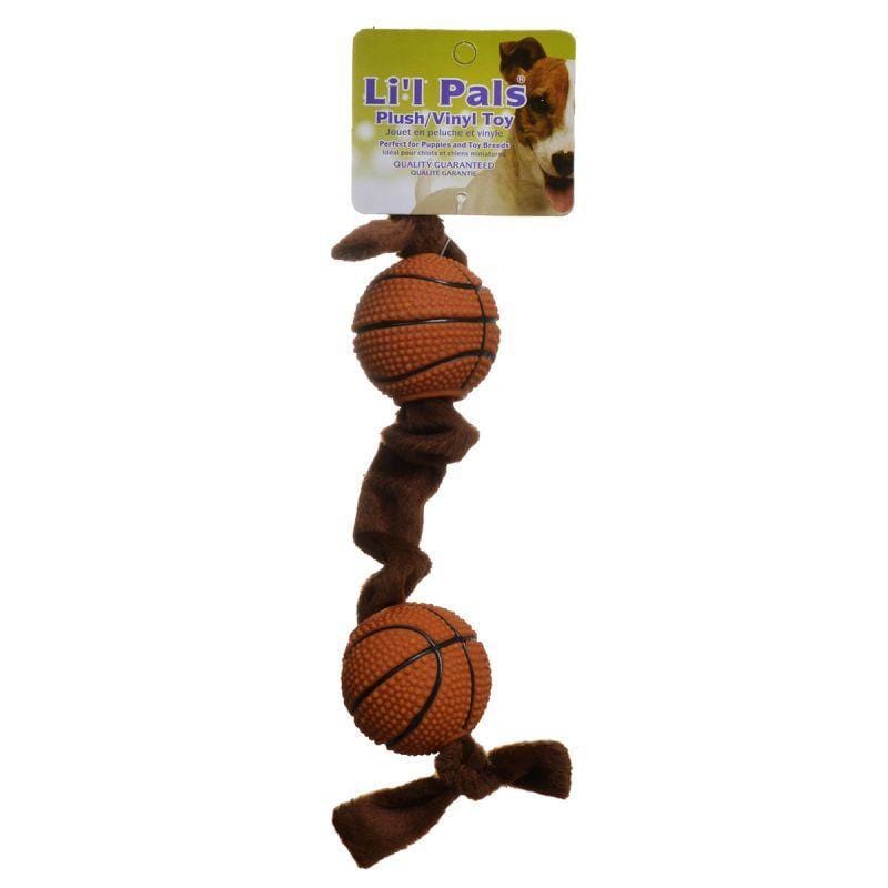 Li'l Pals Dog Basketball Plush Tug Dog Toy Li'l Pals Plush Basketball Plush Tug Dog Toy - Brown
