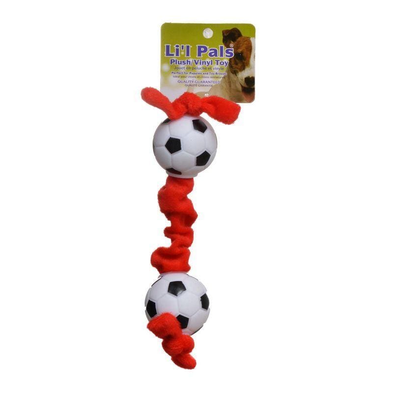 Li'l Pals Dog Soccer Ball Plush Tug Dog Toy Li'l Pals Soccer Ball Plush Tug Dog Toy - Red, Black & White