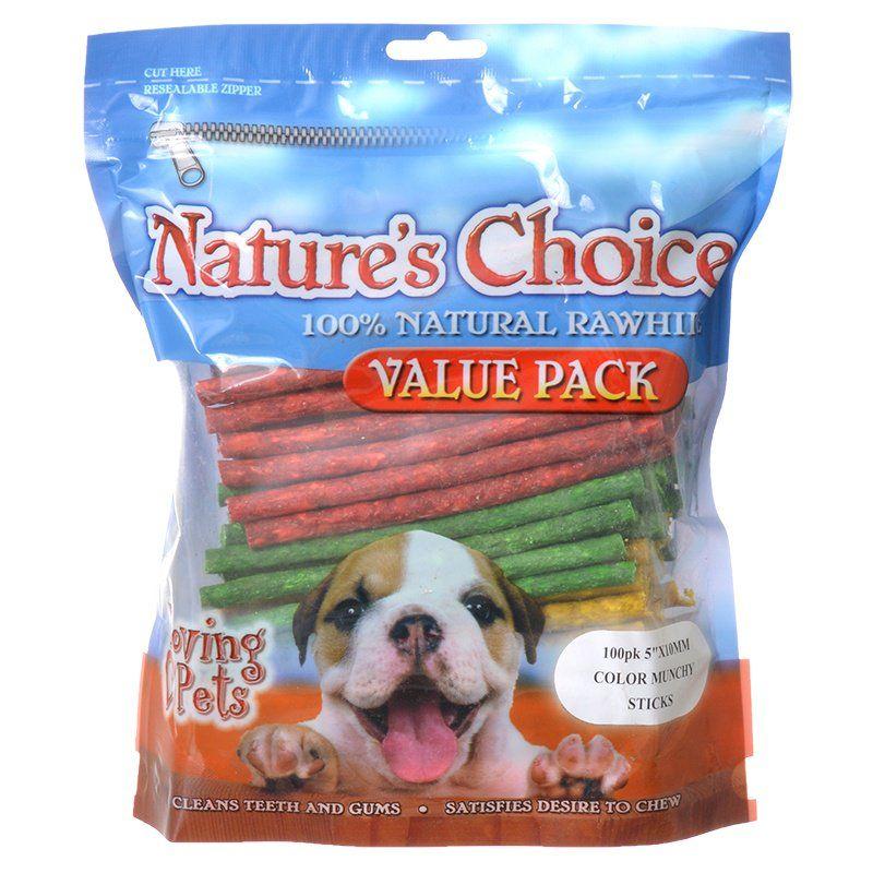Loving Pets Dog 100 Pack (5" Assorted Munchy Sticks) Loving Pets Nature's Choice Rawhide Munchy Stick Value Pack