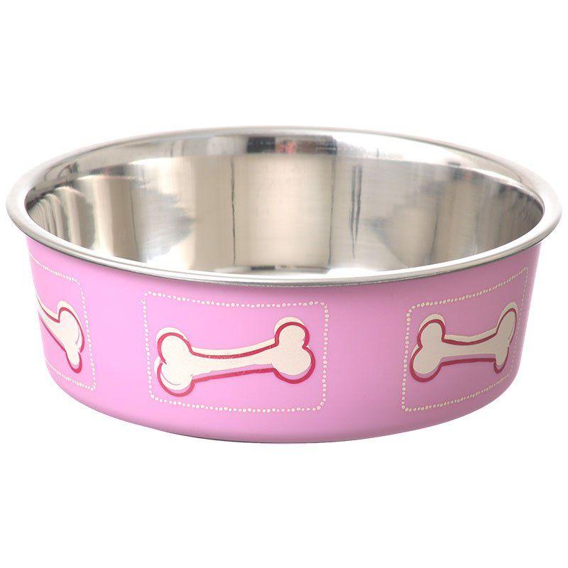 Loving Pets Dog Small - 1.25 Cups (5.5"D x 2"H) Loving Pets Stainless Steel & Coastal Pink Bella Bowl with Rubber Base