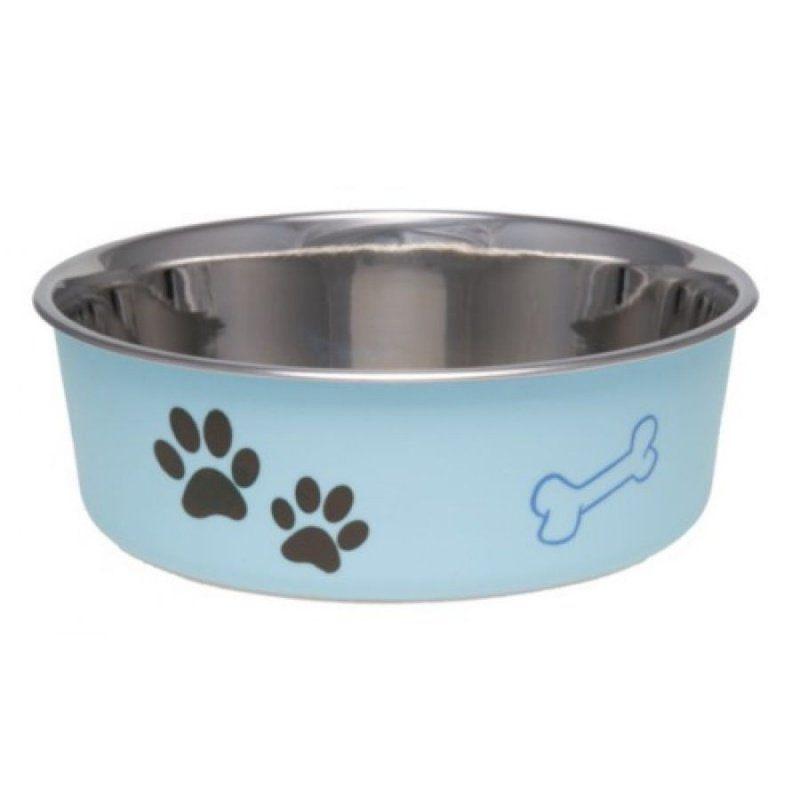Loving Pets Dog Small - 5.5" Diameter Loving Pets Stainless Steel & Light Blue Dish with Rubber Base