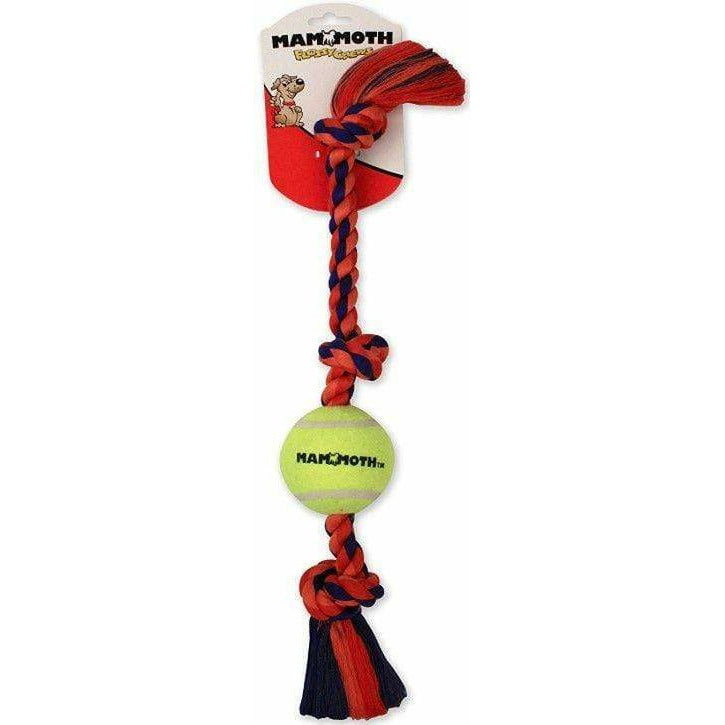 Mammoth Dog Mini (11"L) Mammoth Pet Flossy Chews Color 3 Knot Tug with Tennis Ball - Assorted Colors