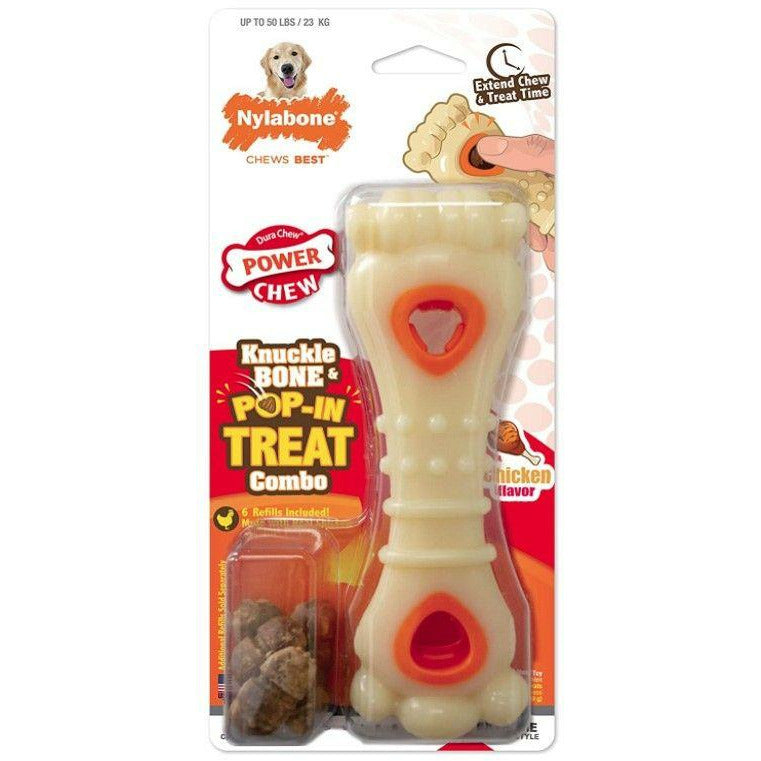 Nylabone Dog 1 count Nylabone Power Chew Knuckle Bone and Pop-In Treat Toy Combo Chicken Flavor Giant
