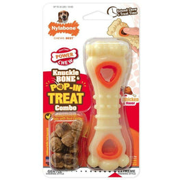 Nylabone Dog 1 count Nylabone Power Chew Knuckle Bone and Pop-In Treat Toy Combo Chicken Flavor Wolf