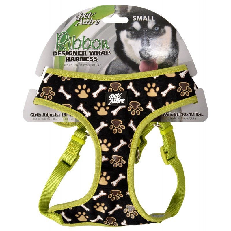 Coastal Pet Dog Fits 19"-23" Girth - (5/8" Straps) Pet Attire Ribbon Brown Paw & Bones Designer Wrap Adjustable Dog Harness