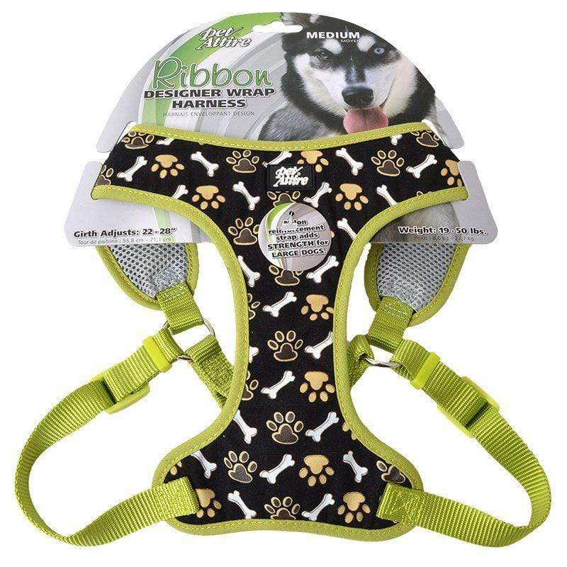 Coastal Pet Dog Fits 22"-28" Girth - (3/4" Straps) Pet Attire Ribbon Brown Paw & Bones Designer Wrap Adjustable Dog Harness
