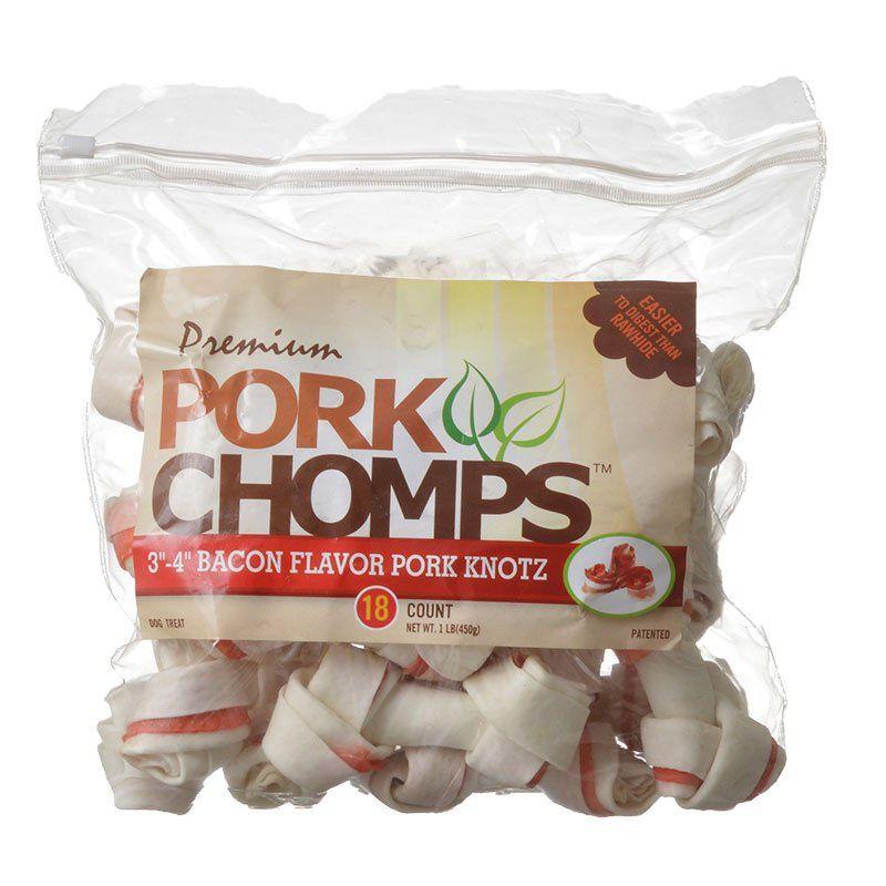 Scott Pet Dog Mini - 18 Count - (3"-4" Chews) Pork Chomps Premium Pork Knotz - Bacon Flavor