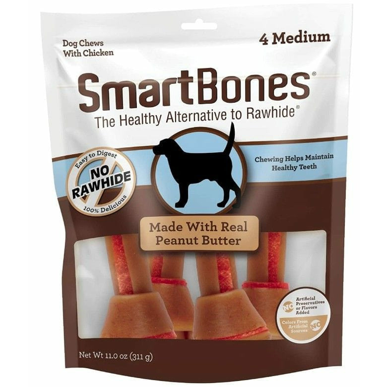 Smartbones Dog 4 count SmartBones Medium Chicken and Peanut Butter Bones Rawhide Free Dog Chew