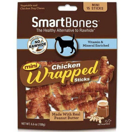 Smartbones Dog 15 count SmartBones Mini Chicken Wrapped Peanut Butter Sicks Rawhide Free Dog Chew