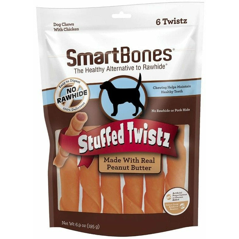 Smartbones Dog 6 count SmartBones Stuffed Twistz Chicken and Peanut Butter Rawhide Free Dog Chew