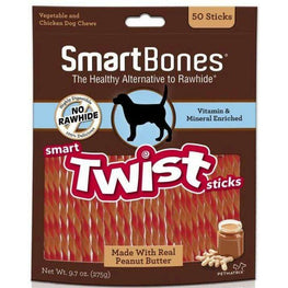 Smartbones Dog 50 count SmartBones Vegetable, Chicken and Peanut Butter Smart Twist Sticks Rawhide Free Dog Chew