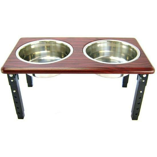 Spot Dog 2 Quart (8"-12" Adjustable Height) Spot Posture Pro Double Diner - Stainless Steel & Cherry Wood