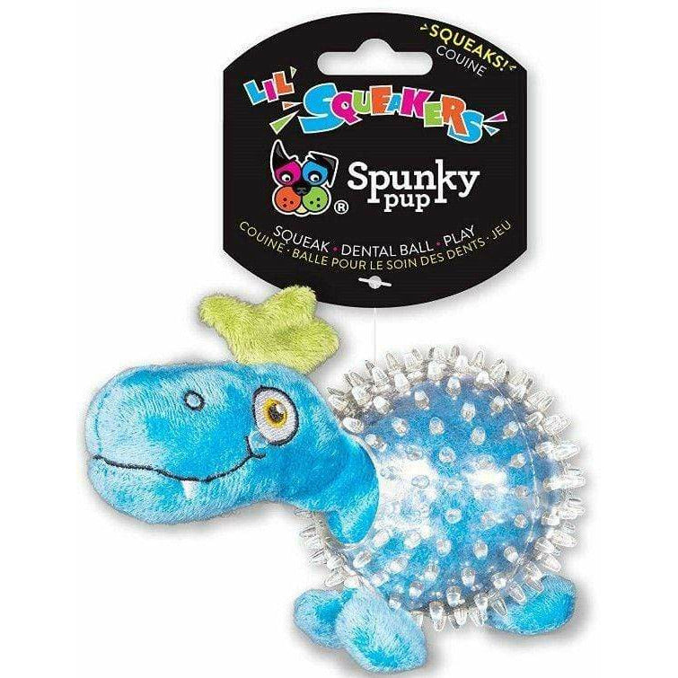 Spunky Pup Dog 1 count Spunky Pup Lil Squeakers Dino In Cear Spiky Ball Dog Toy Assorted Colors