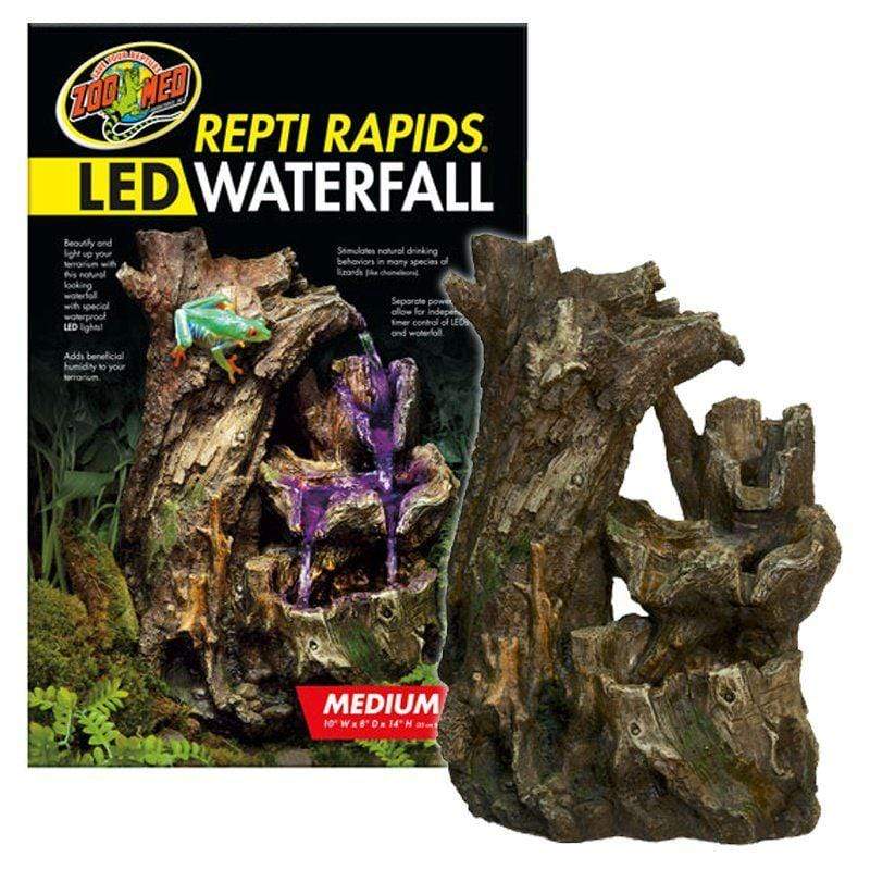 Zoo Med Reptile Medium - (13"W x 8"D x 10"H) Zoo Med Repti Rapids LED Waterfall - Wood Style